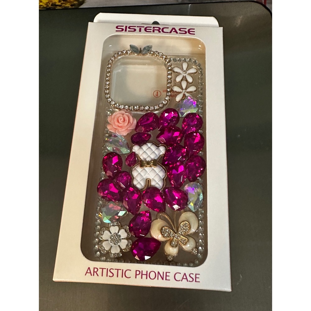 Sistercase Bling Rhinestone Phone Case Artistic Design Flowers Teddy Bear - Picture 5 of 6